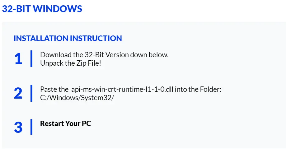 How to Install api-ms-win-crt-runtime 32 bit