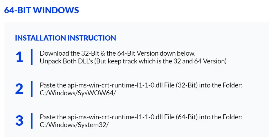 How to Install api-ms-win-crt-runtime 64 bit